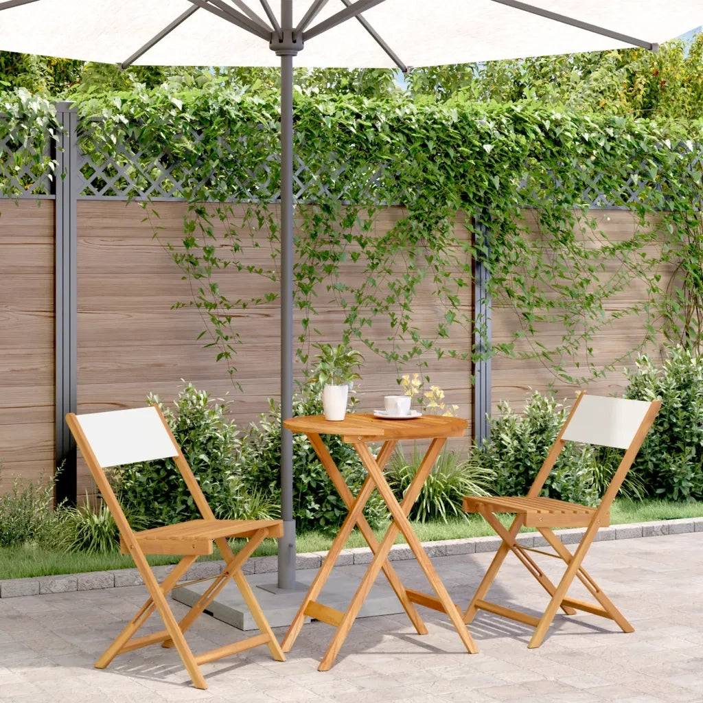 Set da Bistrot 3pz | Set Salotto da Giardino Bianco Crema in Tessuto e Legno Massello