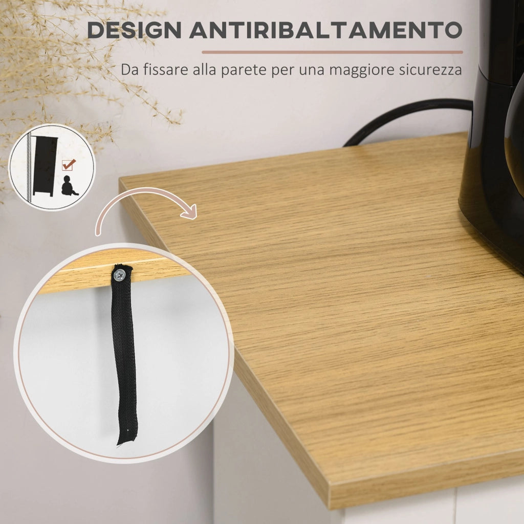 Credenza in legno con 2 cassetti e 2 ante ¨C zephmum ¨C Bianco e legno 117x35x80 cm