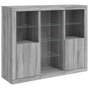 Buffet credenza cassettiera armadio mobile contenitore organizer per cucina soggiorno salotto con luci a LED 3 pezzi legno ingegnerizzato Sonoma grigio 02_0037232