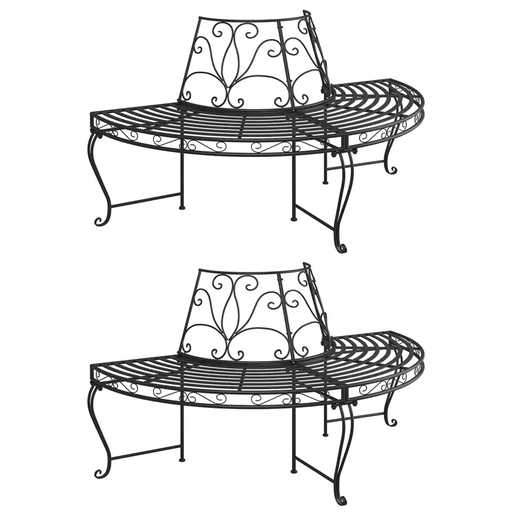 Panchine per Albero Semicircolari 2 pz Ã˜160 cm Nere in Acciaio