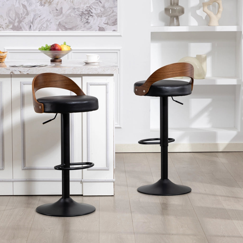 Sgabello da Bar Girevole con Schienale ¨C MINIMAL ¨C Noce Nero, Seduta in PU, Altezza Regolabile