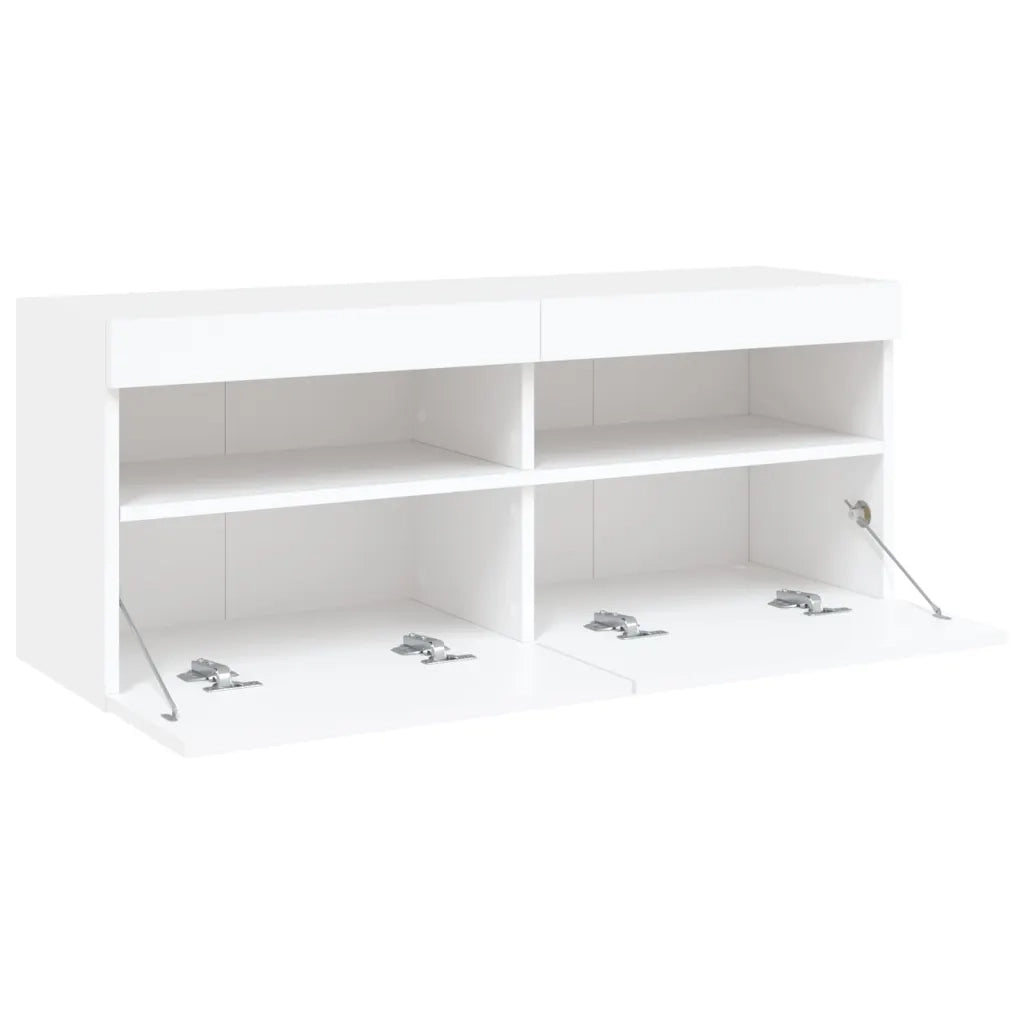 Mobile TV a Parete con Luci LED-Mobile TV a Muro Bianco 100x30x40 cm