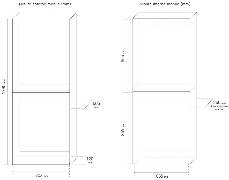 Mobile Coprilavatrice e Asciugatrice a Colonna 179x70,3x60,6 cm in Nobilitato Bianco