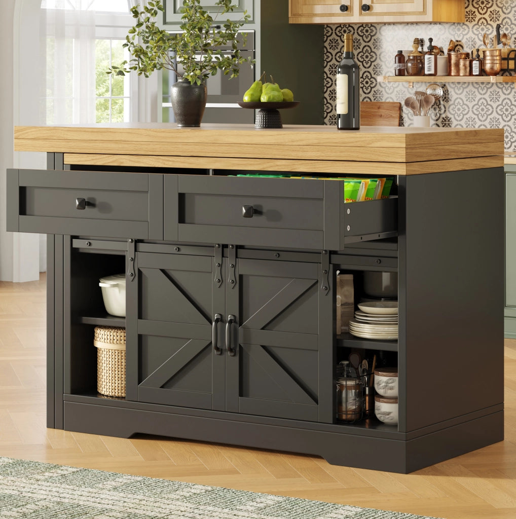 Isola cucina multifunzione con tavolo estraibile e mobile laterale