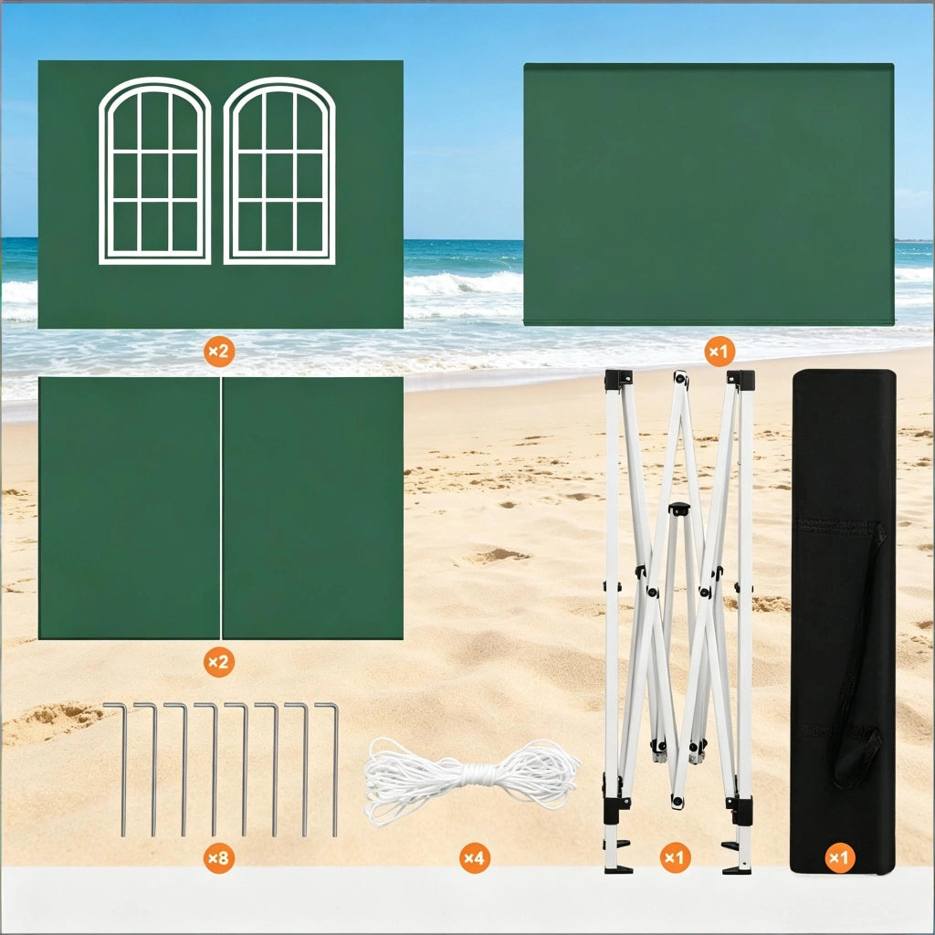 GAZEBO 2x2 m in metallo e tessuto Oxford verde con pareti laterali