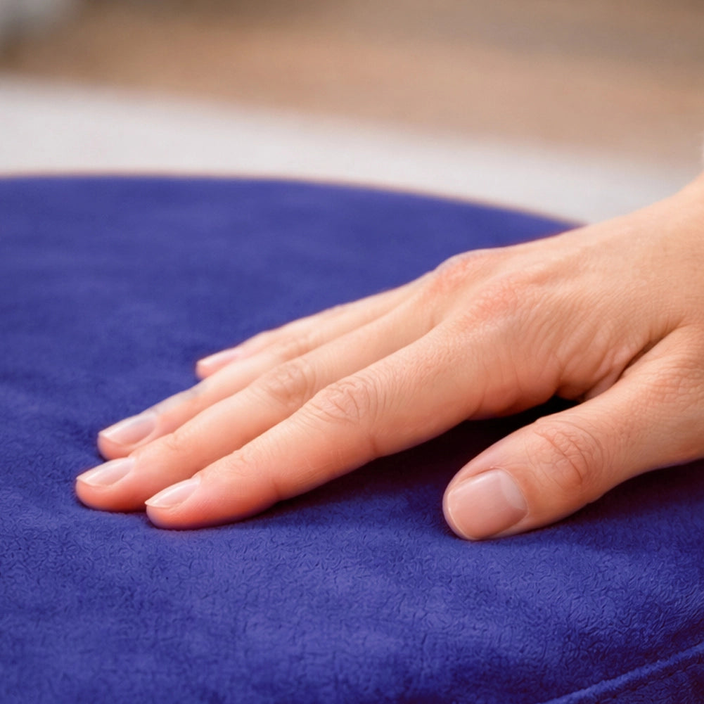 Pouf Sgabello Rotondo Blu Design Moderno Poggiapiedi con Rivestimento in Velluto