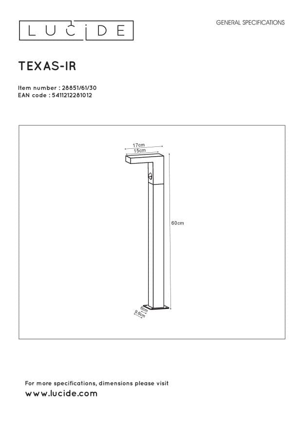 Lampada paletto esterno Lucide Texas LED 6W 3000K