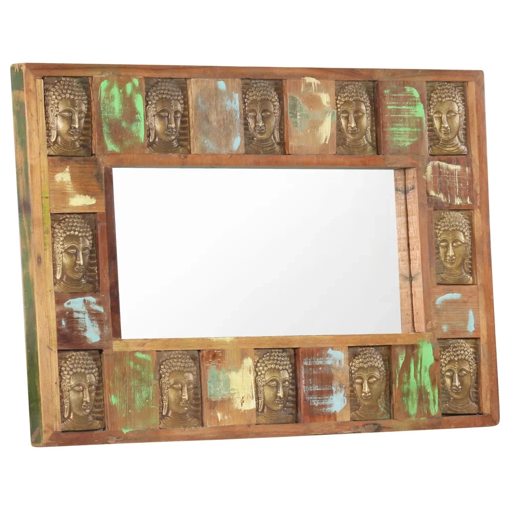 Specchio Decorato con Buddha 80x50cm Legno Massello di Recupero 321814