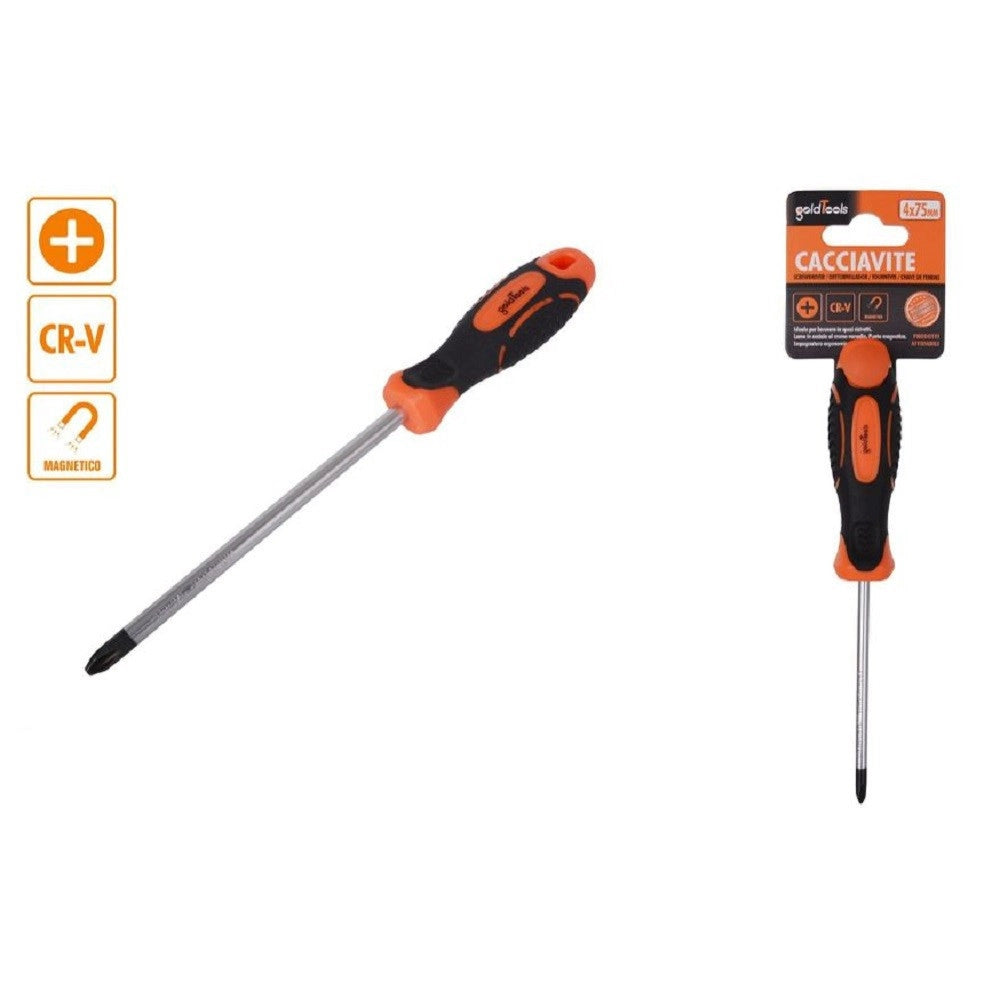 Trade Shop - Cacciavite Giravite 4 X 75 Mm Con Punta Magnetica A Croce In Acciaio Cr-v 94878 -