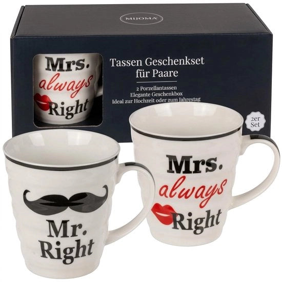 Set di due tazze da caffè in porcellana - 330 ml - Tazze da caffè divertenti - Regalo per matrimonio/ San Valentino - Scatola regalo - Tazza da caffè