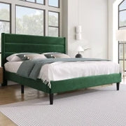 Struttura Letto Matrimoniale con piedini antiscivolo e Rete a Doghe, in Velluto, Spazio sotto il letto,140x200 Verde