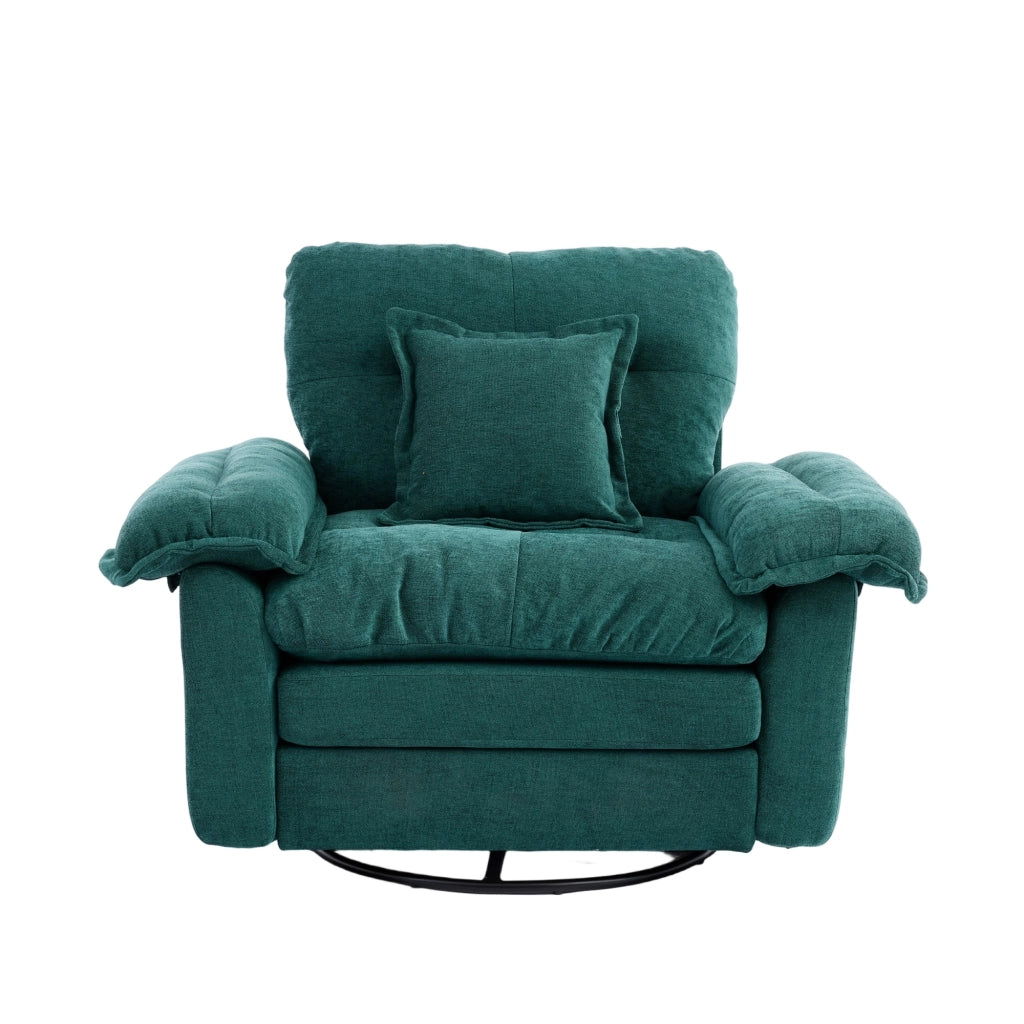 Poltrona girevole 360° con cuscino di supporto e struttura metallica, in chenille verde 116 × 84 × 96 cm