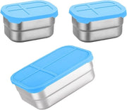 Set di contenitori in acciaio inossidabile 3 pezzi con coperchio in silicone, progettazione senza perdite, adatto per viaggi, scuola e lavoro, resistente al microonde - blu
