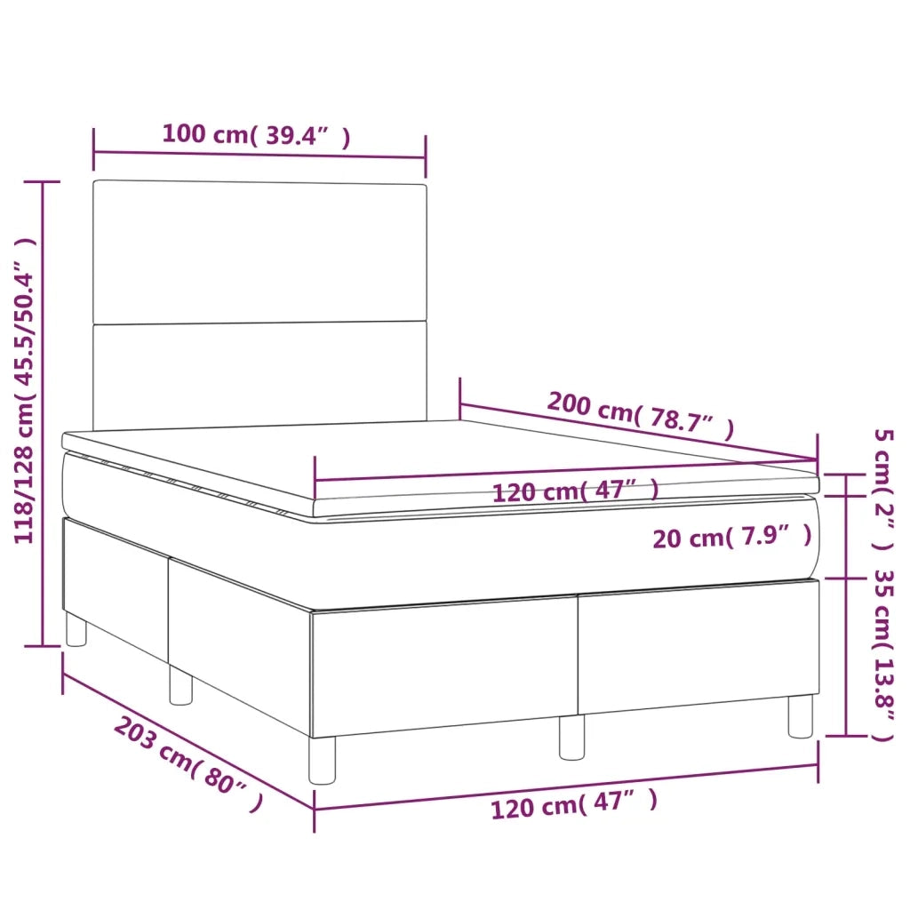Letto a Molle con Materasso e LED Blu 120x200cm in Tessuto 3135267