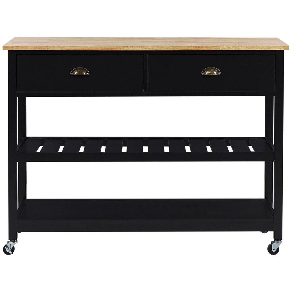 Carrello Cucina Nero Legno Chiaro Piano 2 Ripiani 2 Posate Cassetti Rotelle Scandinavo Moderno