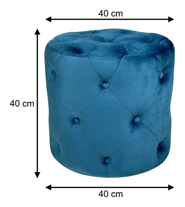 Pouf in velluto capitonné blu petrolio, poggiapiedi - Honey - PO27HO