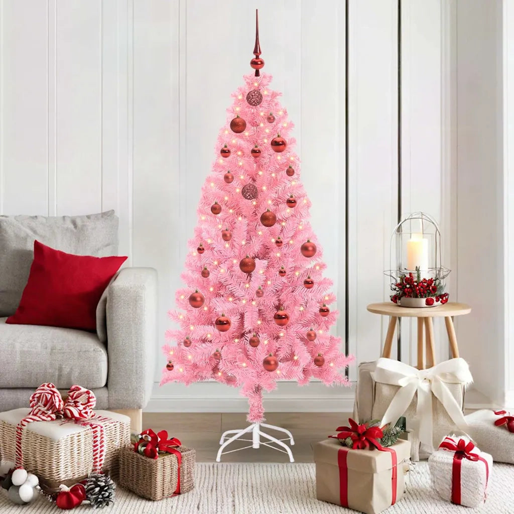 Albero di Natale | Decorazioni natalizie con 150 LED con supporto Rosa 150 cm PVC