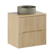 Set da bagno NATURA 60cm: mobile sotto lavabo + piano per lavabo + lavabo da appoggio rotondo verde kaki scanalato