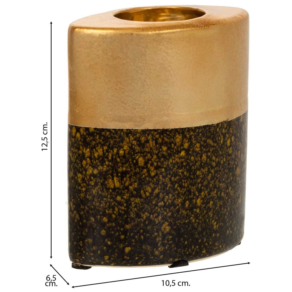 Portacandele in ceramica dorata 10,5x6,5x12,5h