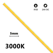 Alcapower Striscia LED COB SLIM IP20 5m 3000K 24V 6W/m 560lm/m 504 LED/m Alta Efficienza Luce Calda Continua per Illuminazione Interna Professionale