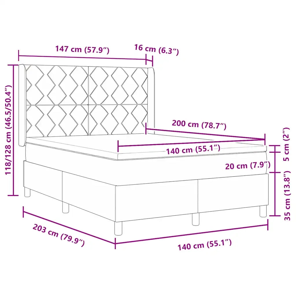 Letto a molle con materasso Nero 140 x 200 cm Tessuto 3341709