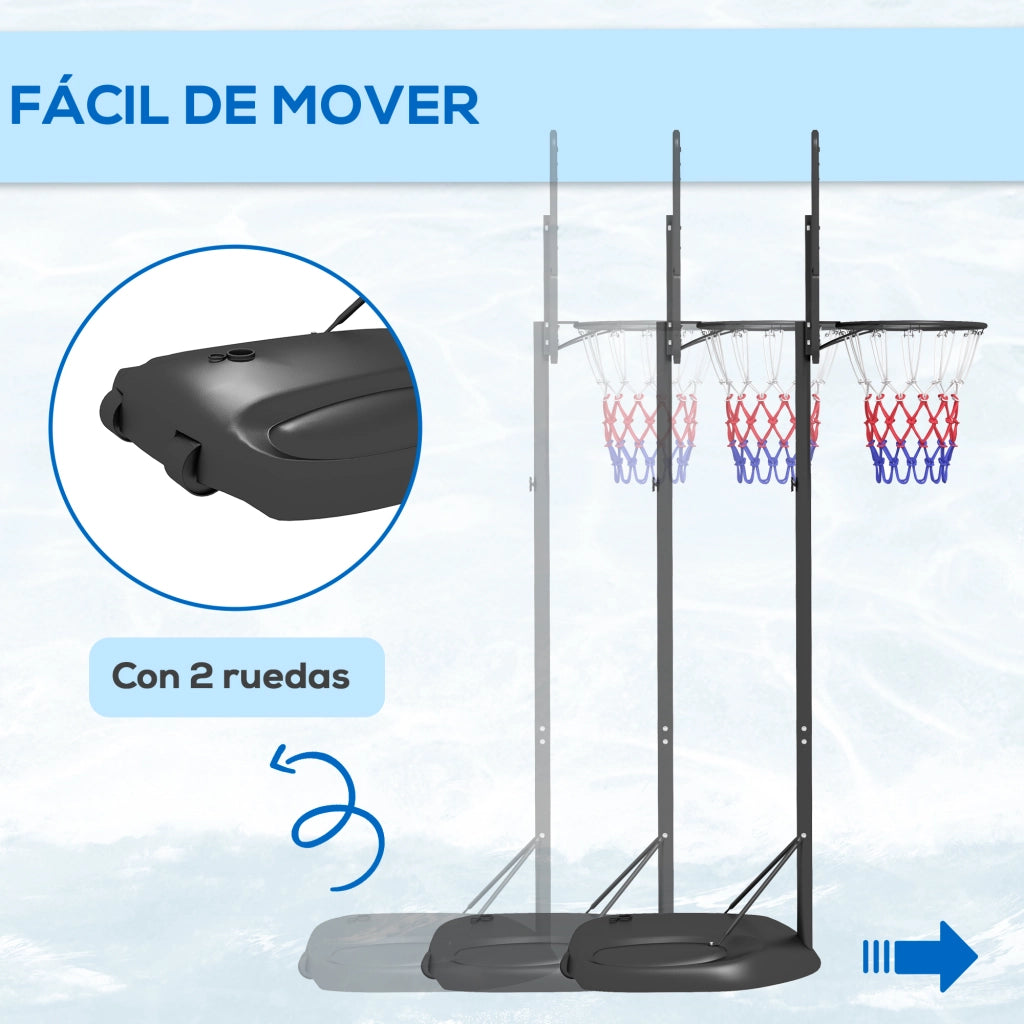 Canestro da Basket per Esterno Regolabile in Altezza con Ruote e Base ¨C zephmum ¨C Nero 216-277 cm