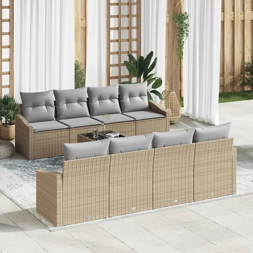 Set di divani con cuscino 7 pcs Beige e grigio polyrattan