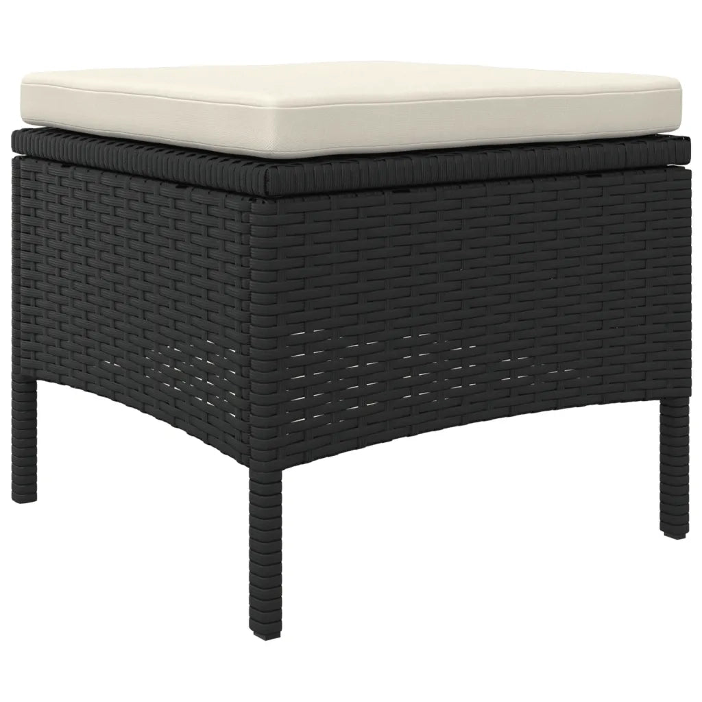 Divano Giardino 2 Posti con Tavolo e Sgabelli Nero Polyrattan