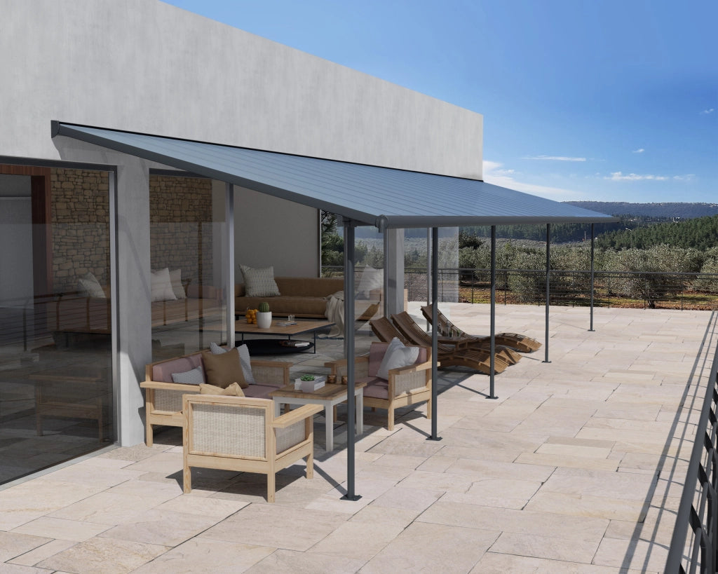 Pergola Sierra Addossata in Alluminio  3X10.4 m Grigio