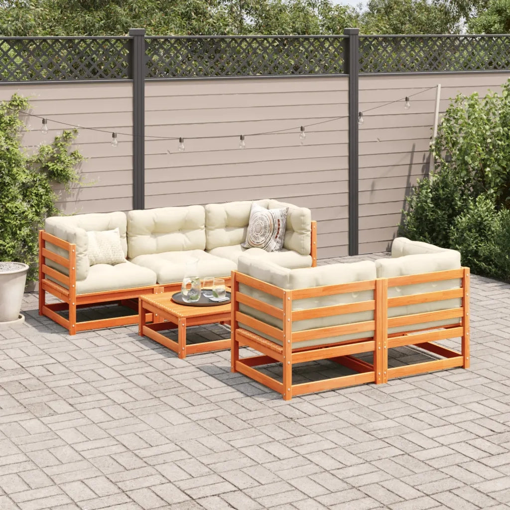 Set Divani Giardino 6pz con Cuscini Marrone Cera Massello Pino