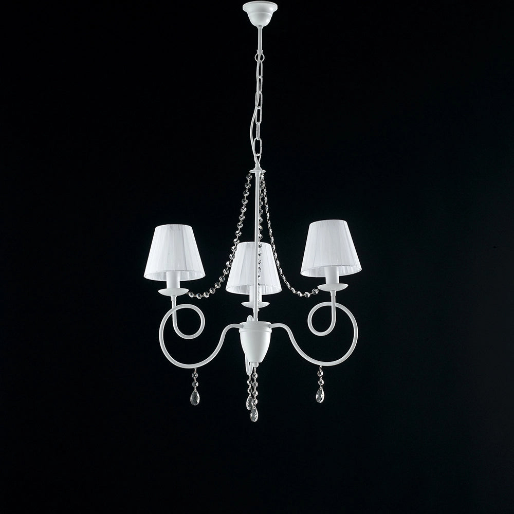 Lampadario Classico 3 Luci Ferro Decapé Avorio E Cristalli Elegant Paralume