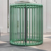 Set Mobili da Esterno 3 Pezzi, 1 Tavolo, 2 Sedie, Piano in Vetro, Rattan Sintetico Avvolto Intorno a Telai in Acciaio, Cuscini Soffici, Verde