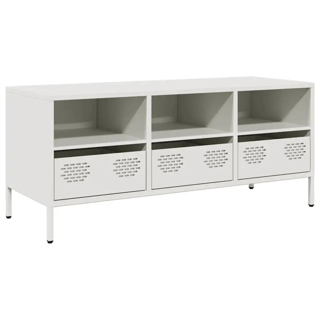 Mobile TV-Credenza TV-Console TV Bianco 101,5x39x43,5 cm in Acciaio Laminato a Freddo 140446