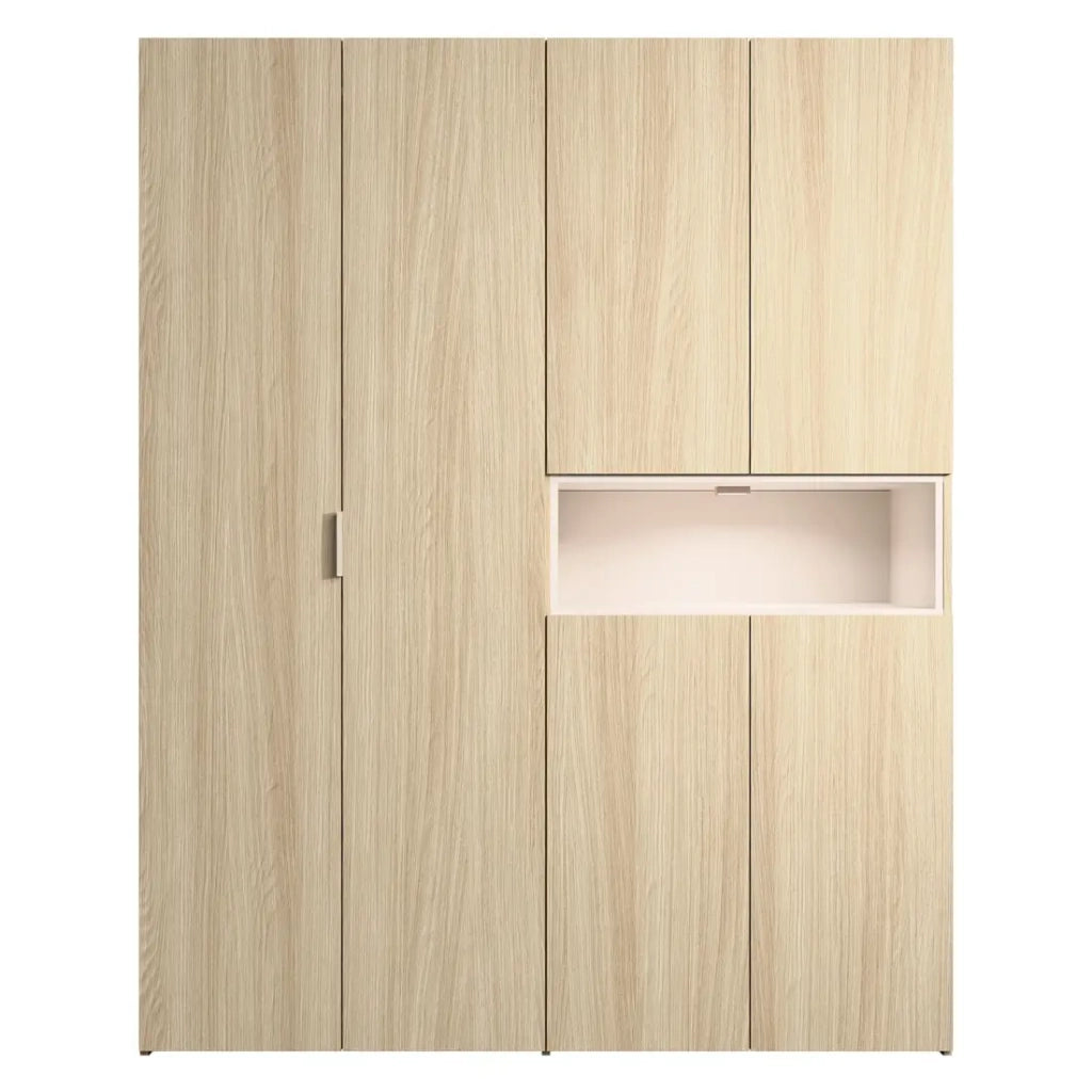 Armadio KAORI 5 porte con nicchia LED in rovere chiaro e beige 202 cm
