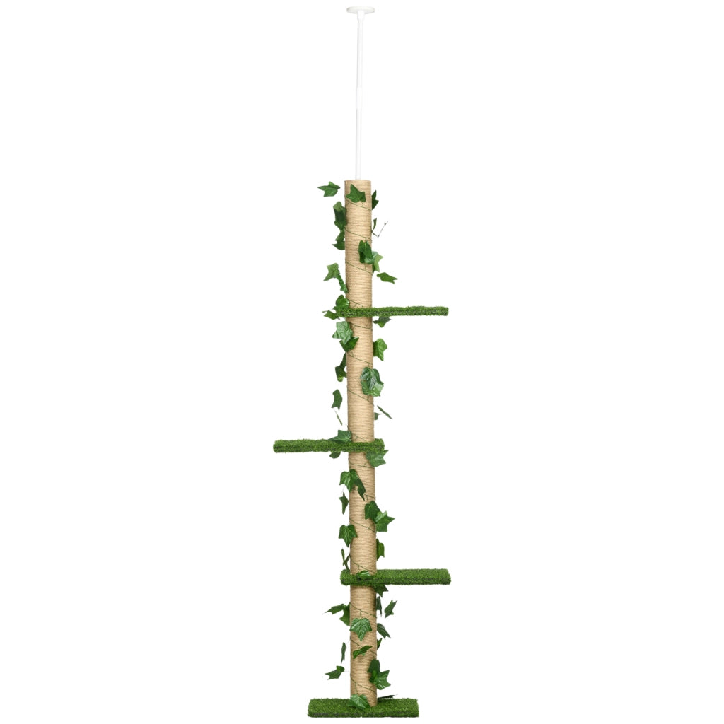 Albero per Gatti con 4 Piattaforme in Erba Sintetica Verde ¨C Zephmum ¨C 37x21x202-242 cm