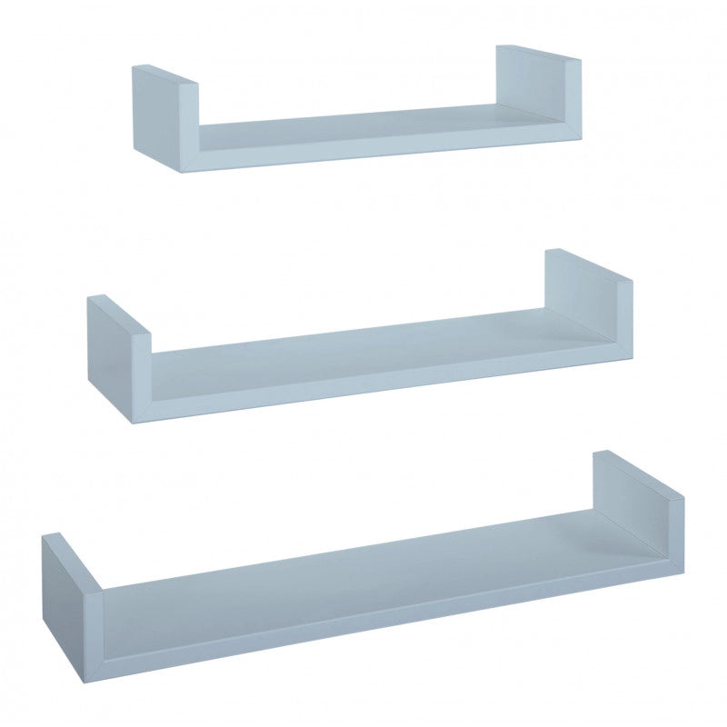 Set di 3 Mensole da Muro, Mensole Muro Design, Mensola da Parete, Blu Baltico, 60x8 p15,5 cm, 50x8 p15,5 cm e 40x8 p15,5 cm - Calamita