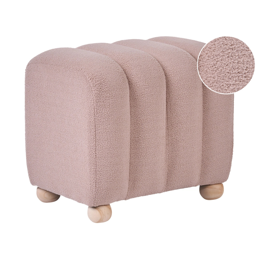 Pouf beige in bouclé Teddy rivestito con gambe in legno pouf ottomano design moderno accessori per soggiorno