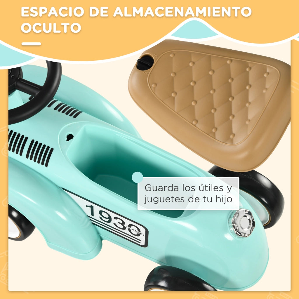 Coche Correpasillos per Bambini con Volante e Cassetto ¨C zephmum ¨C Verde Mint 58x27x35 cm