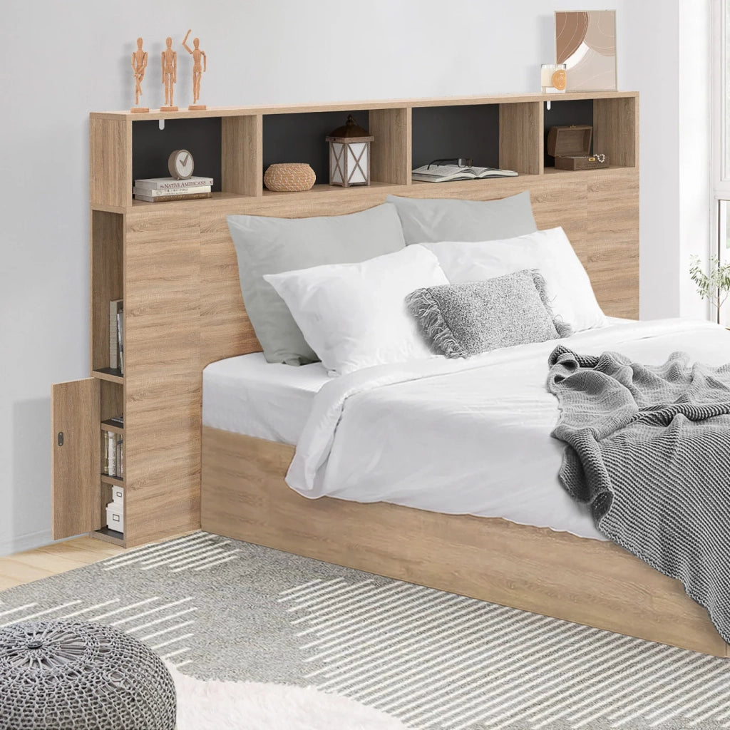 IDMarket - Testiera CLEO 165 CM con contenitori effetto faggio e nero