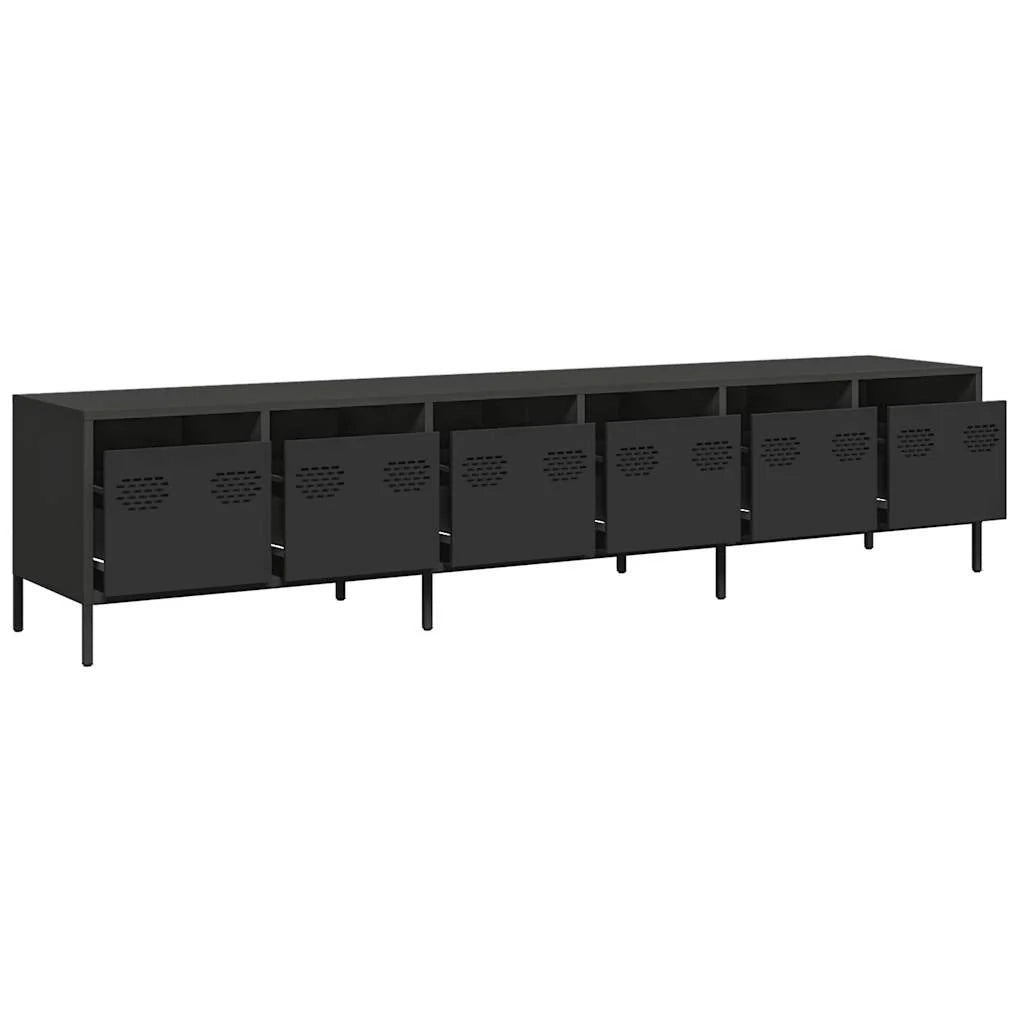 Mobile porta TV contemporaneo con ampio spazio contenitivo per soggiorno 202 x 39 x 43 cm realizzato in acciaio laminato a freddo nero 02_0055632