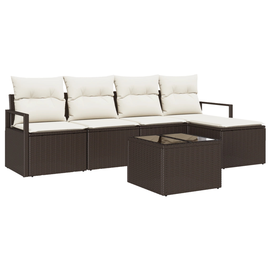 Set divano da giardino 5 pezzi con cuscini grigi in polyrattan