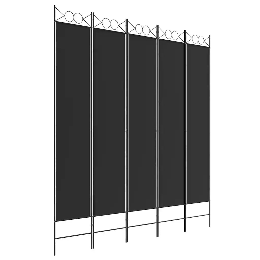 Divisorio Ambienti | Divider per stanze | Paravento 5 Pannelli Nero 200x220 cm Tessuto
