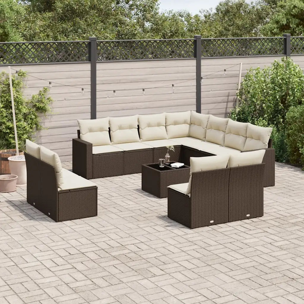 Set Divani da Giardino 12 pz con Cuscini Marrone in Polyrattan 3219133