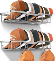 Hoedrek per muro per baseball pet e cappelli, capace di 48 cappelli, comprende 2 sacchi di stoccaggio robusti con chiusura a click per muro, colore argentato.