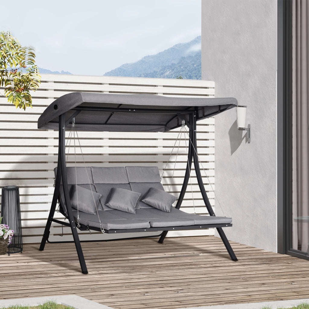 Dondolo da giardino 3 posti ¨C Xylo ¨C con cuscini, grigio, 200x115x168 cm