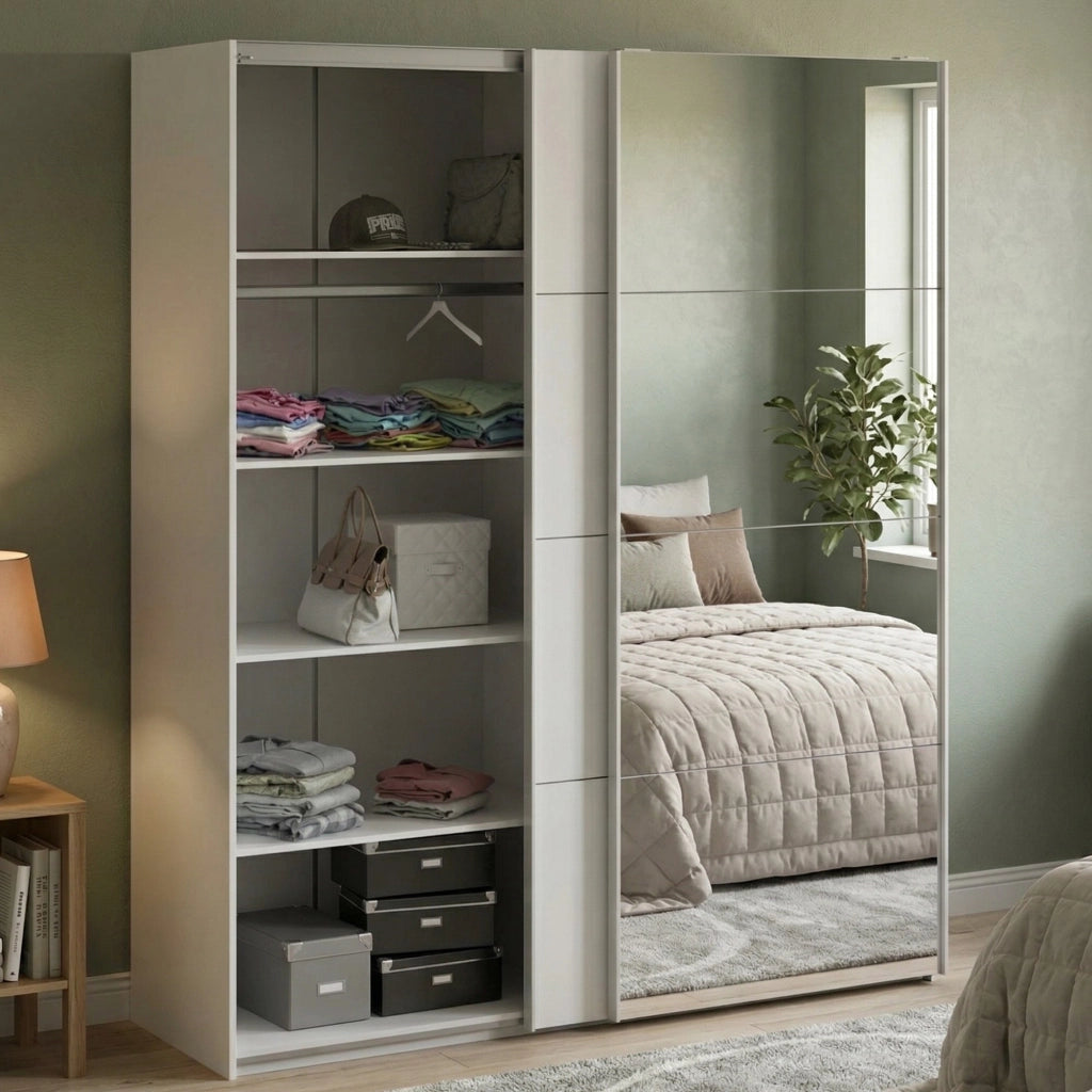 Guardaroba 2 ante Taxus, Mobile camera da letto, Cabina armadio portabiti, Armadio appendiabiti, 182x61 h220 cm, Bianco lucido
