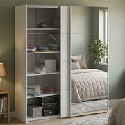 Guardaroba 2 ante Taxus, Mobile camera da letto, Cabina armadio portabiti, Armadio appendiabiti, 182x61 h220 cm, Bianco lucido