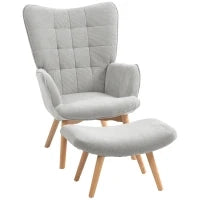 Poltrona Relax con Pouf Poggiapiedi in Velluto a Costine con Schienale Alto e Braccioli, Grigio