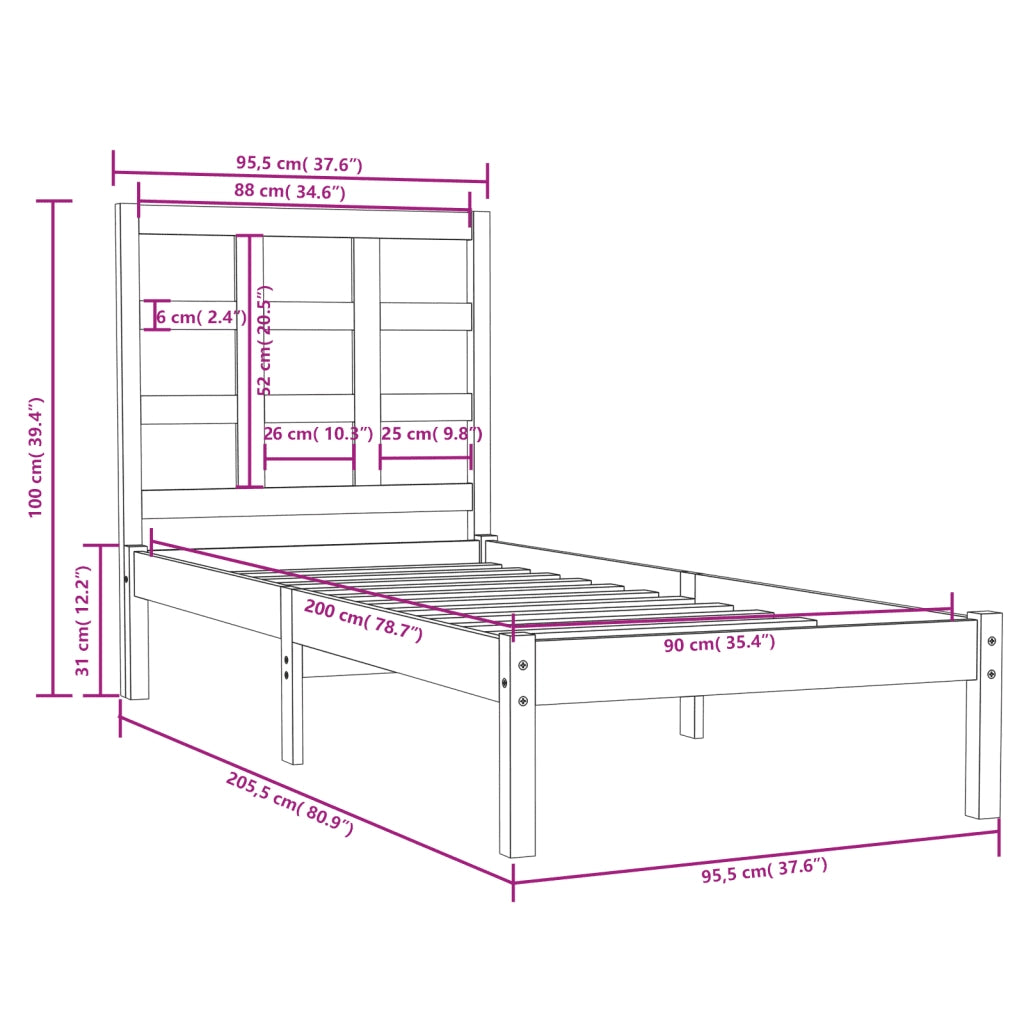 Giroletto-Struttura Letto in Legno Massello 90x200 cm 137710