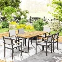 Tavolo da Giardino Rettangolare a 6 Posti con Foro per Ombrellone, Legno e Acciaio, 175x80x75 cm, Marrone